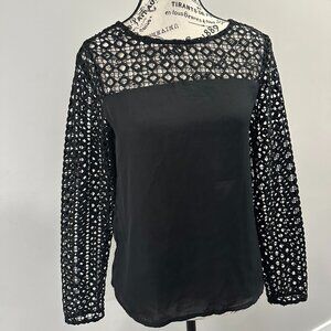 IVIVI Black Lace & Chiffon Long Sleeve Blouse - Size S